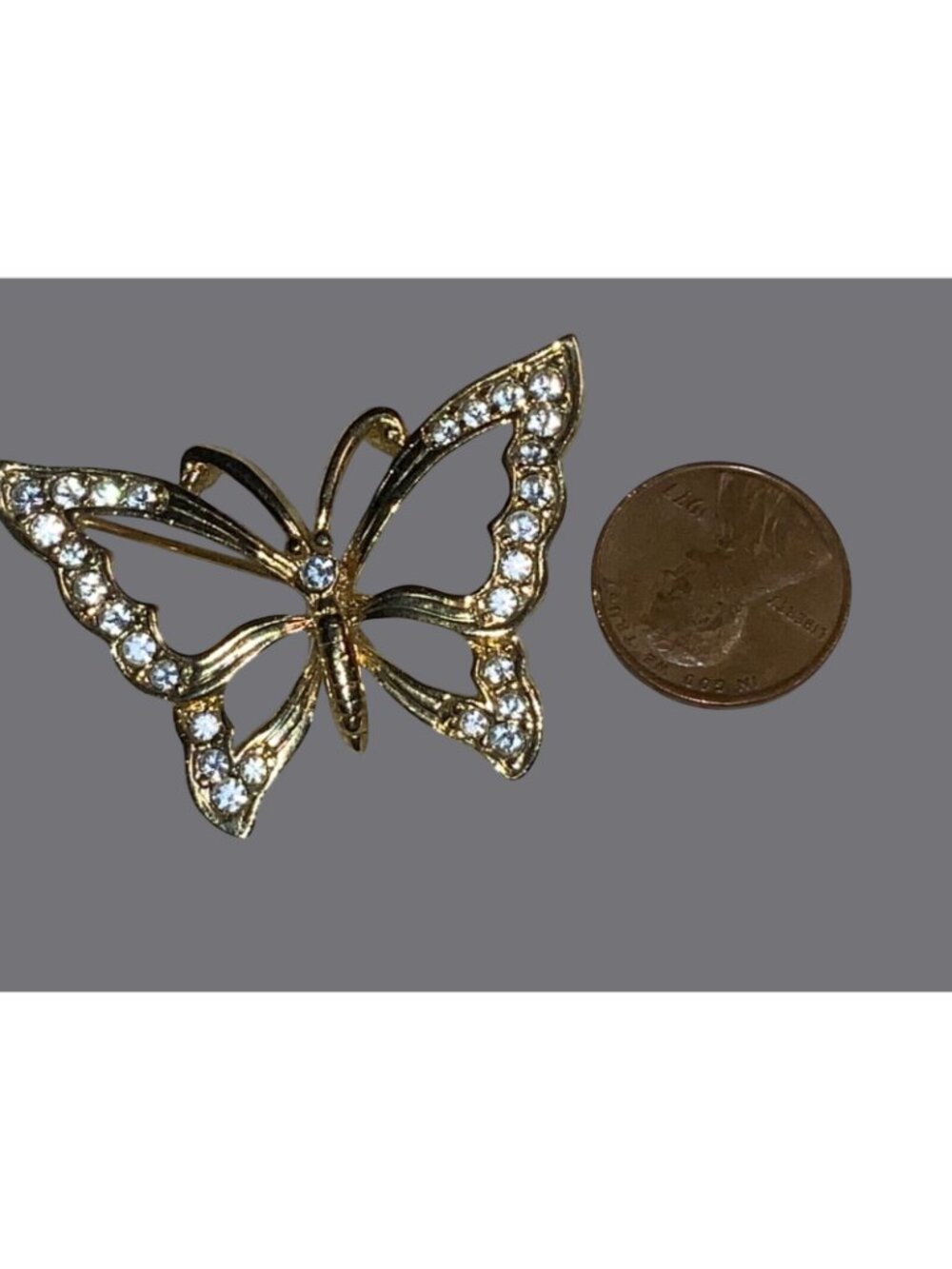 Gold Tone Butterfly Brooch With Clear Rhinestone Detailing Women Jewelry - Picture 5 of 6